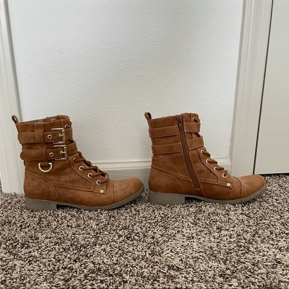 G by Guess Shoes - G by GUESS Brown Combat Ankle Boots Chestnut